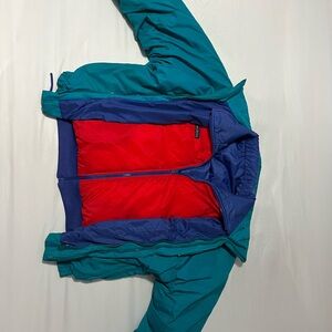 Columbia Men's Puffer Jacket - Teal, Blue, and Red